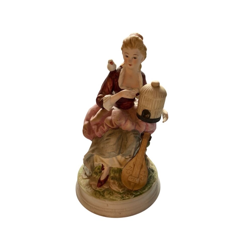 Andrea by Sadek Porcelain Figurine Lady Birdcage Mandolin Rococo Style Vintage